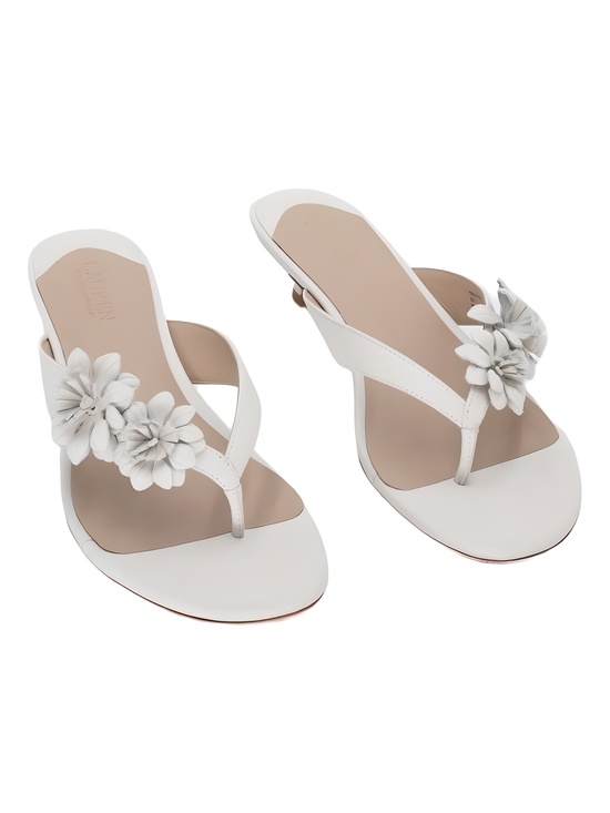Lauren Ralph Lauren Shoes - Lauren Ralph Lauren Francesca Floral-Trim Nappa Leather Kitten Heel Size 7.5M